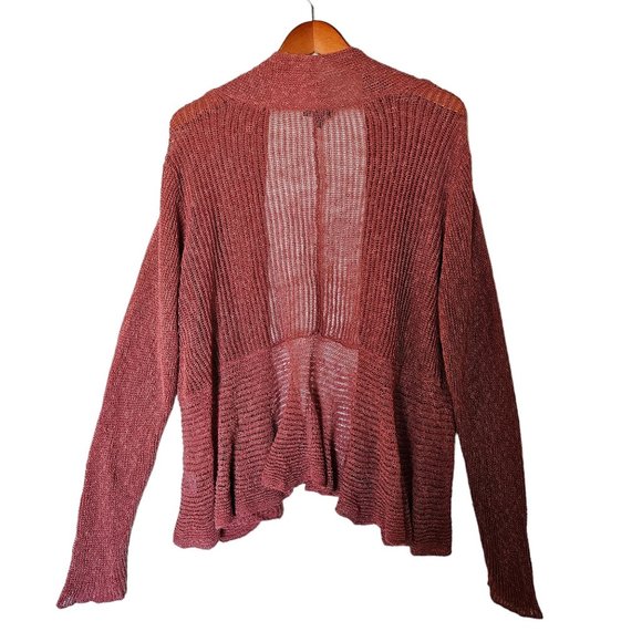 Eileen Fisher Coral Pink Linen Waterfall‎ Cascade Drape Open Front Cardigan Plus - Picture 14 of 15